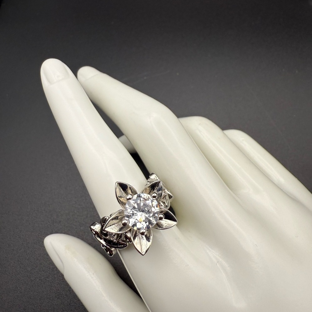 Statement Cz Ring Flower Design Solid Sterling Si… - image 3